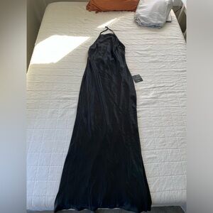 Lulu’s Black satin maxi dress, low back